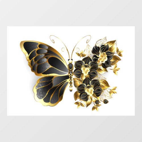 Gold Flower Butterfly with Black Orchid Window Cling