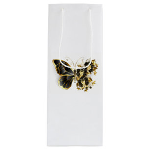 Gold Flower Butterfly with Black Orchid Wine Gift Bag