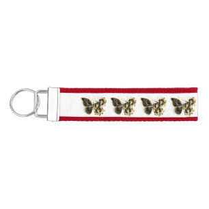 Gold Flower Butterfly with Black Orchid Wrist Keychain