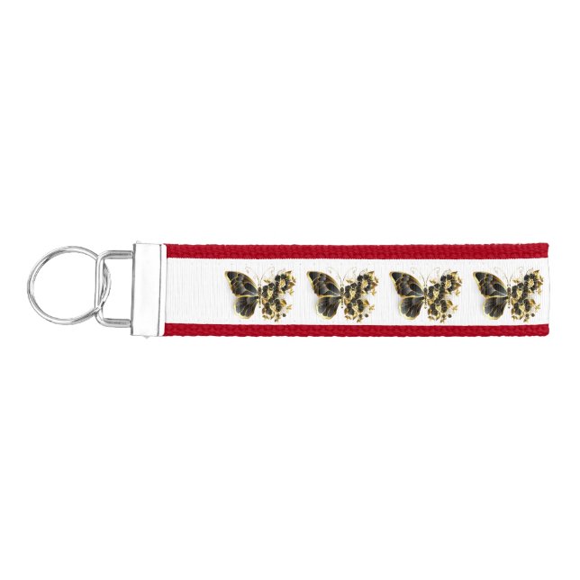 Gold Flower Butterfly with Black Orchid Wrist Keychain (Keys on Left)