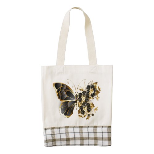 Gold Flower Butterfly with Black Orchid Zazzle HEART Tote Bag