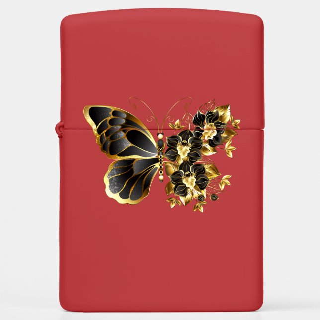 Gold Flower Butterfly with Black Orchid Zippo Lighter (Front)