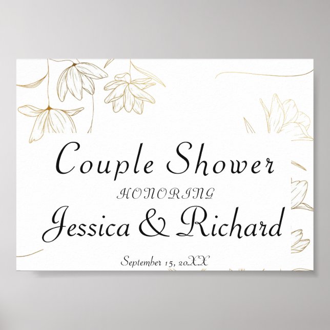 Gold Flower Couple Shower Welcome Poster Sign (Front)