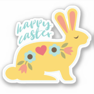 Gold Flower Easter Bunny Contour Sticker