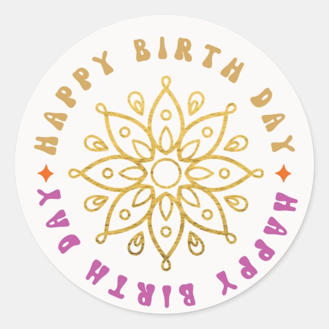 gold flower happy birth day sticker (Front)