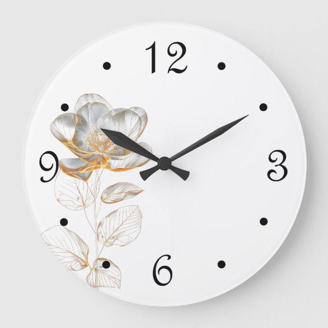 Gold Flower Numbers Large Clock (Front)