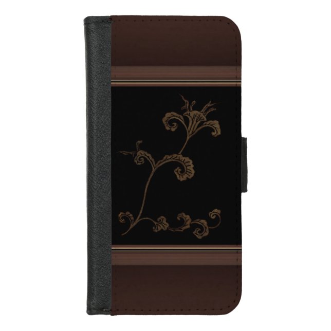 Gold Flower On Black iPhone Wallet Case (Front)