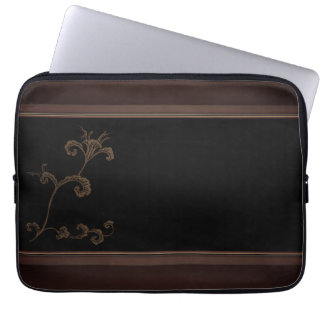 Gold Flower On Black Laptop Sleeve