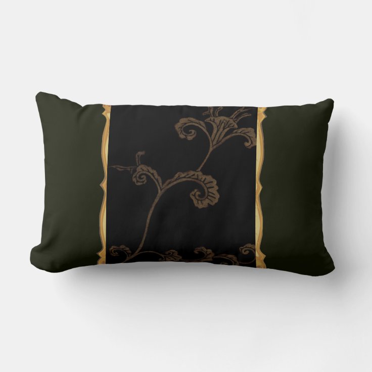 Gold Flower On Black Lumbar Pillow Zazzle