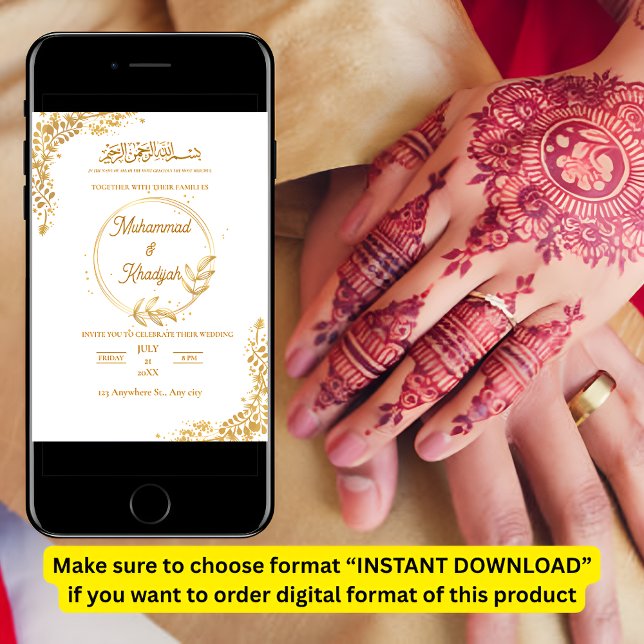 Gold Flower Ornate Muslim Wedding Invitation Nikah (Creator Uploaded)