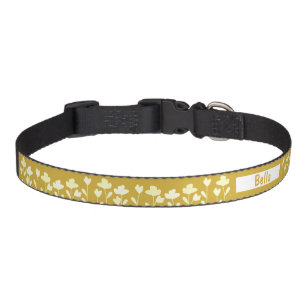 Gold Flower Pattern Custom Named Floral Pet Collar