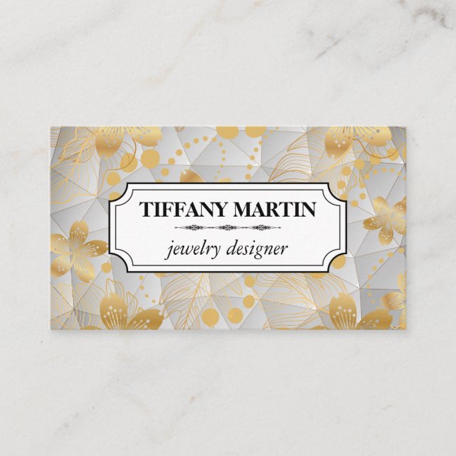 Gold Flower Pattern | Geometric Business Card (Front)