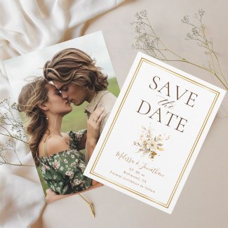 Gold Flower Photo Save The Date Invitation