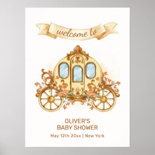 Gold Flower Prince Carriage Baby Shower Welcome Poster