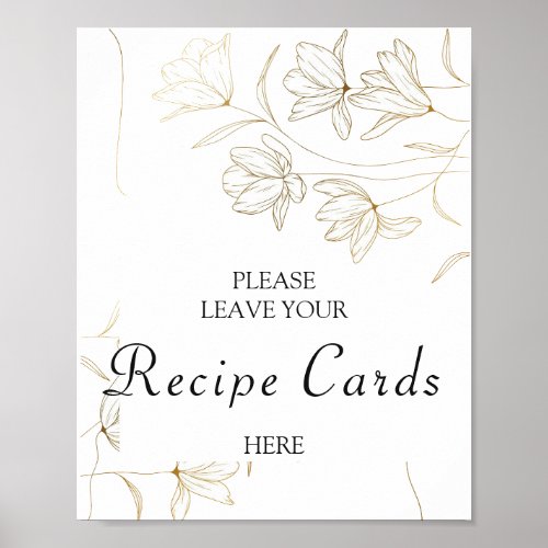 Gold Flower Recipe Cards Poster Sign