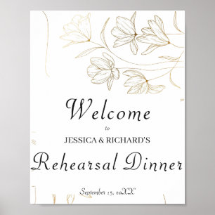 Gold Flower Rehearsal Dinner Welcome Poster Sign