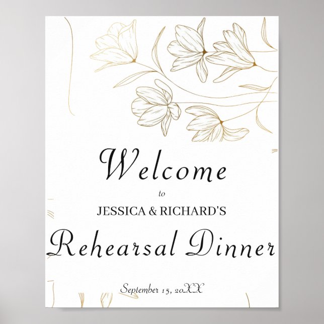 Gold Flower Rehearsal Dinner Welcome Poster Sign (Front)