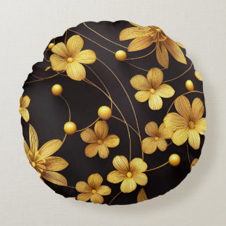 gold flower round pillow