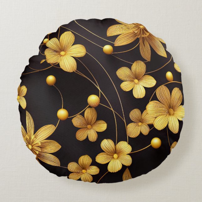 gold flower round pillow (Front)