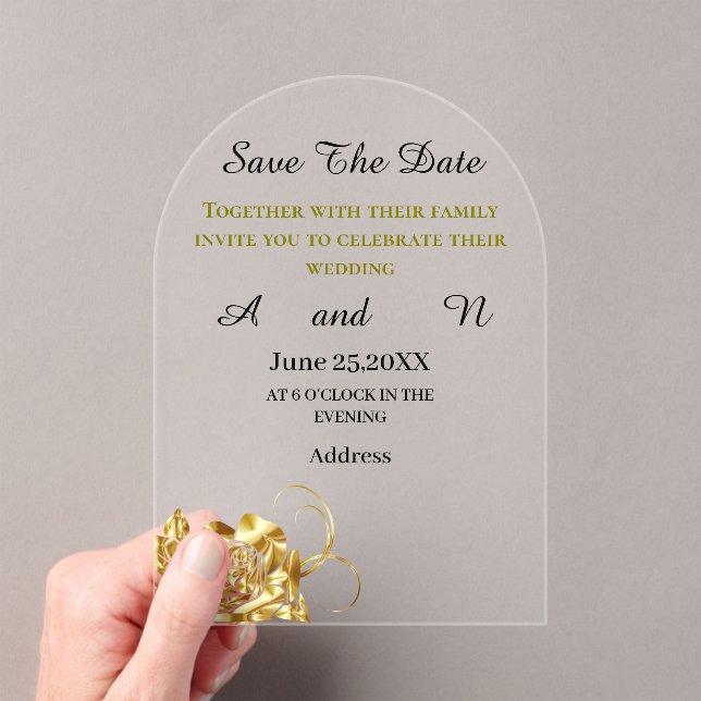 gold flower Save the date Acrylic Invitations (Insitu (Handheld))