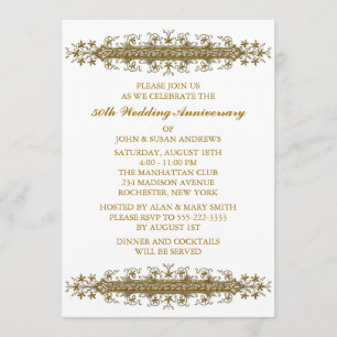 Gold Flower Scroll 50th Anniversary Party Invitation