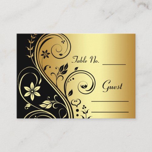 Gold Flower Scrollwork Wedding Table Place Card Business Card Templates