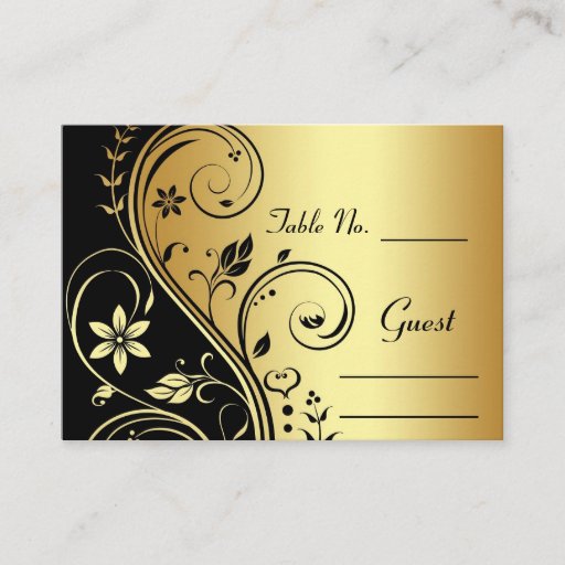 Customizable Gold Flower Scrollwork Wedding Table Place Card Business Card Templates