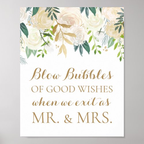 Gold Flower Wedding Bubbles of Good Wishes Sign