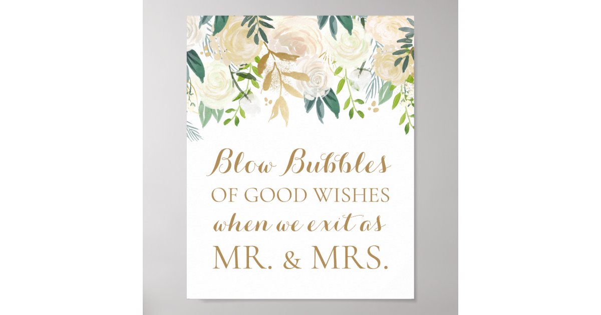 Gold Flower Wedding Bubbles Of Good Wishes Sign Zazzle Com