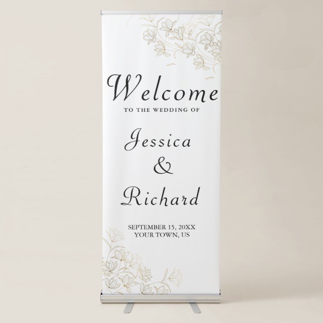 Gold Flower Wedding Retractable Banner (Front)