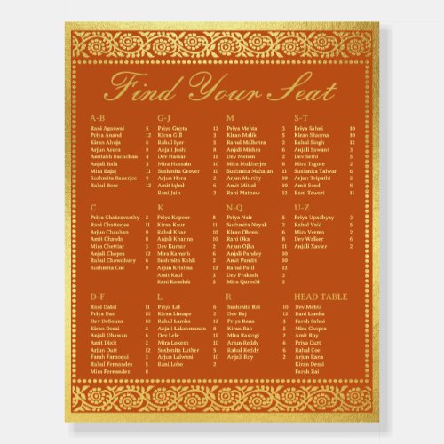Gold Flower Wedding Seating Chart w Table Numbers Foam Board