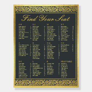 Gold Flower Wedding Seating Chart w/ Table Numbers Foam Board