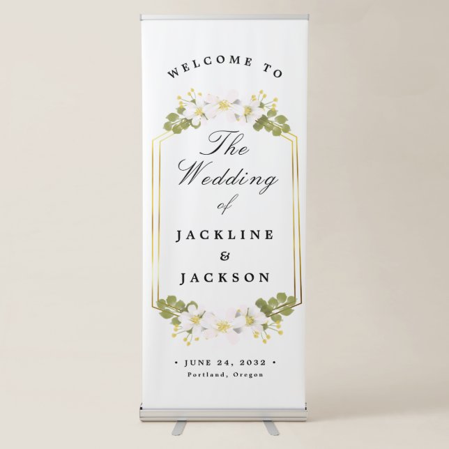 gold flower Wedding Welcome  Retractable Banner (Front)