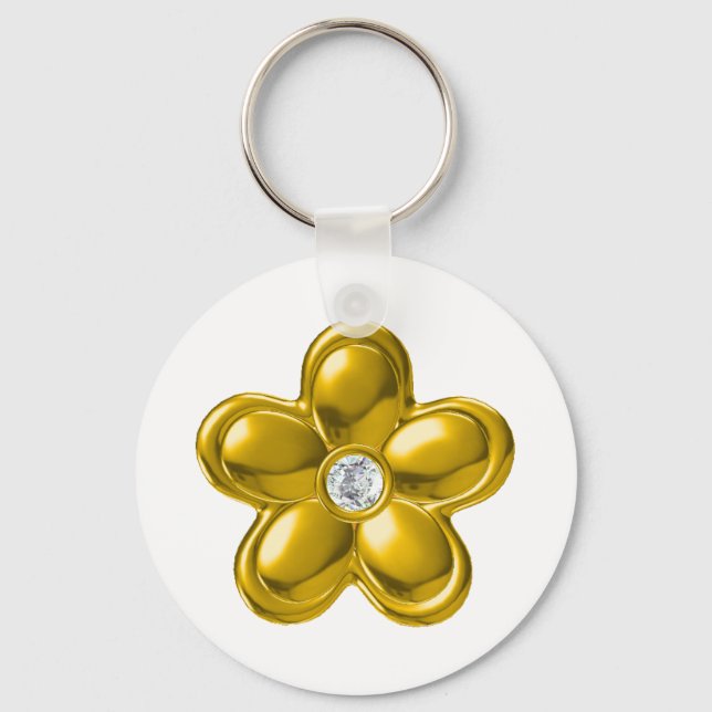 GOLD FLOWER WITH DIAMOND KEYCHAIN (Front)