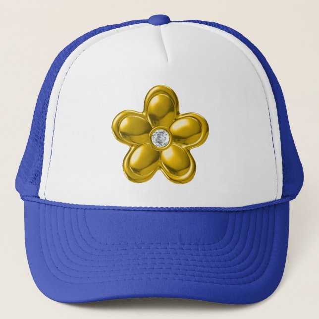 GOLD FLOWER WITH DIAMOND TRUCKER HAT (Front)