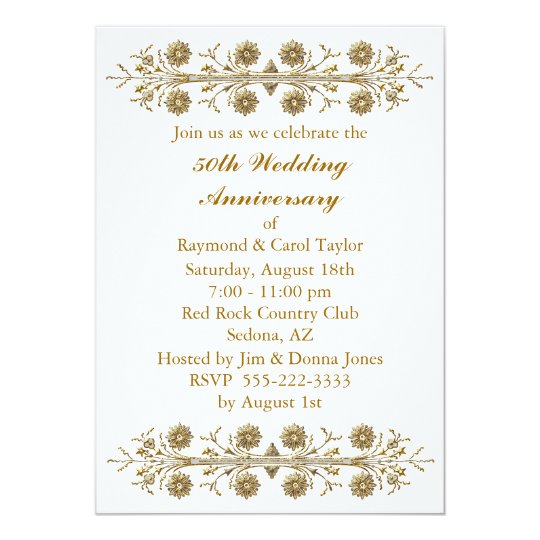 Gold Flowers 50th Wedding Anniversary Card
