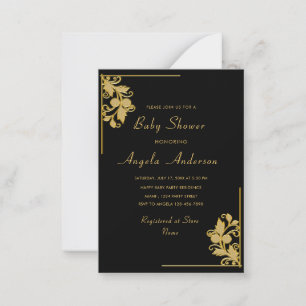Gold Flowers Black Baby Shower Invitations Example