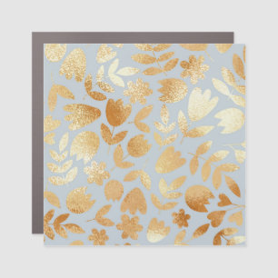 Gold flowers, blue background, foil imitation. car magnet