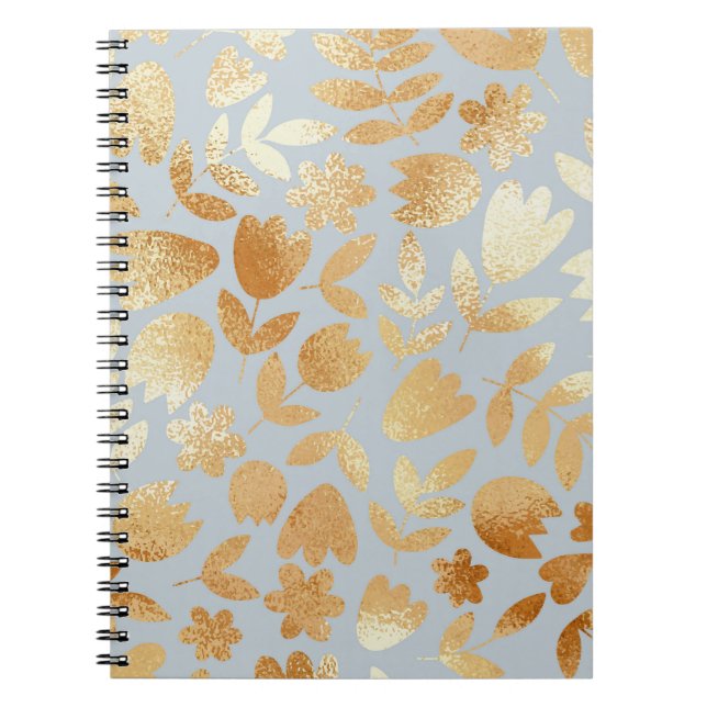 Gold flowers, blue background, foil imitation. notebook (Front)