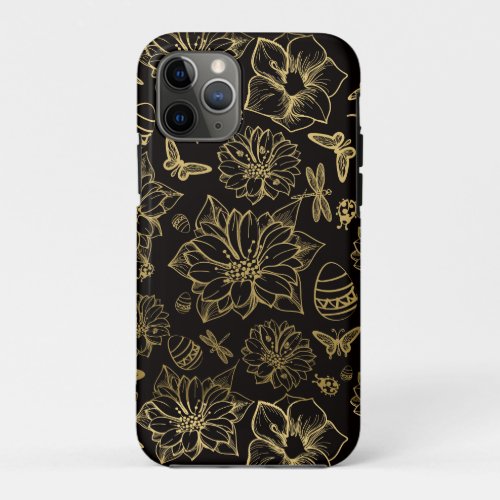 Gold flowers butterflies pattern iPhone 11 pro case