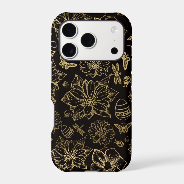 Gold flowers butterflies pattern iphone case (Back)