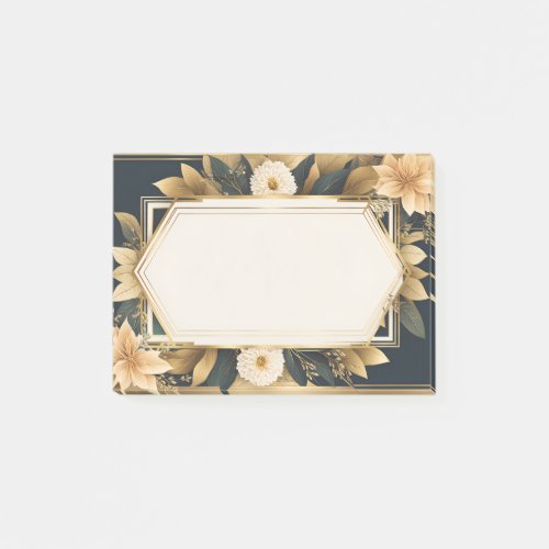 Gold Flowers  Frame Green Background Post_it Notes