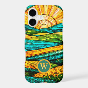 Gold Flowers Green Countryside Faux Stained Glass iPhone 17 Case