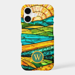 Gold Flowers Green Countryside Faux Stained Glass iPhone 17 Case