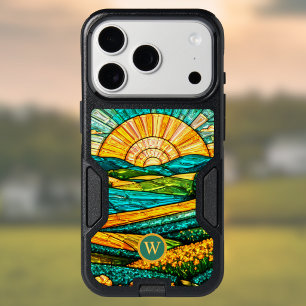 Gold Flowers Green Countryside Faux Stained Glass iPhone 17 Pro Case