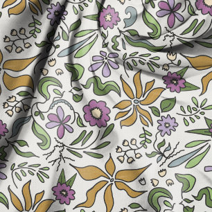 Gold Flowers Illustrated Botanical Pattern Fabric