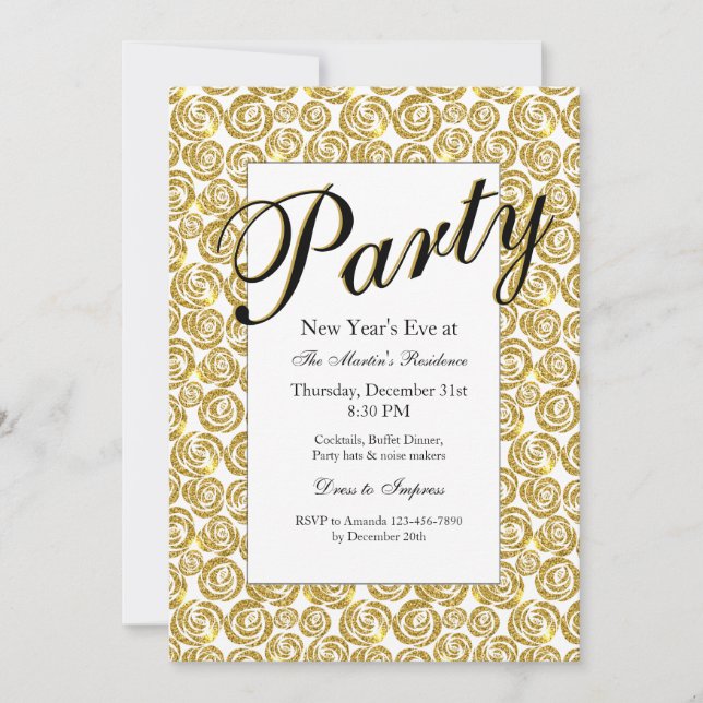 Gold Flowers Invitation (Front)