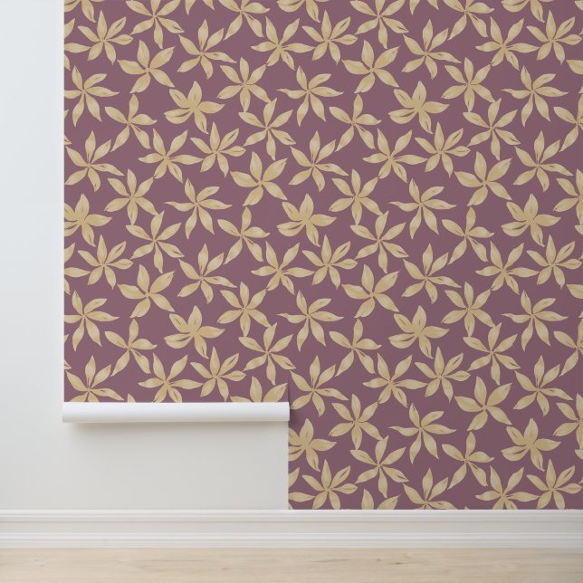 Gold flowers on mauve background wallpaper  (Application)