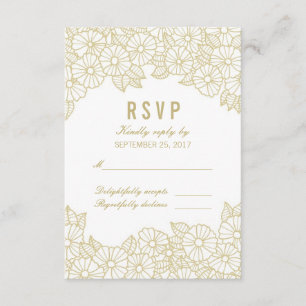 Gold Flowers on White Response RSVP Card