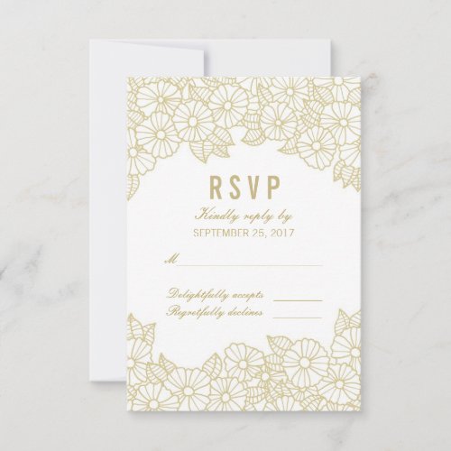 Gold Flowers on White Response RSVP Card